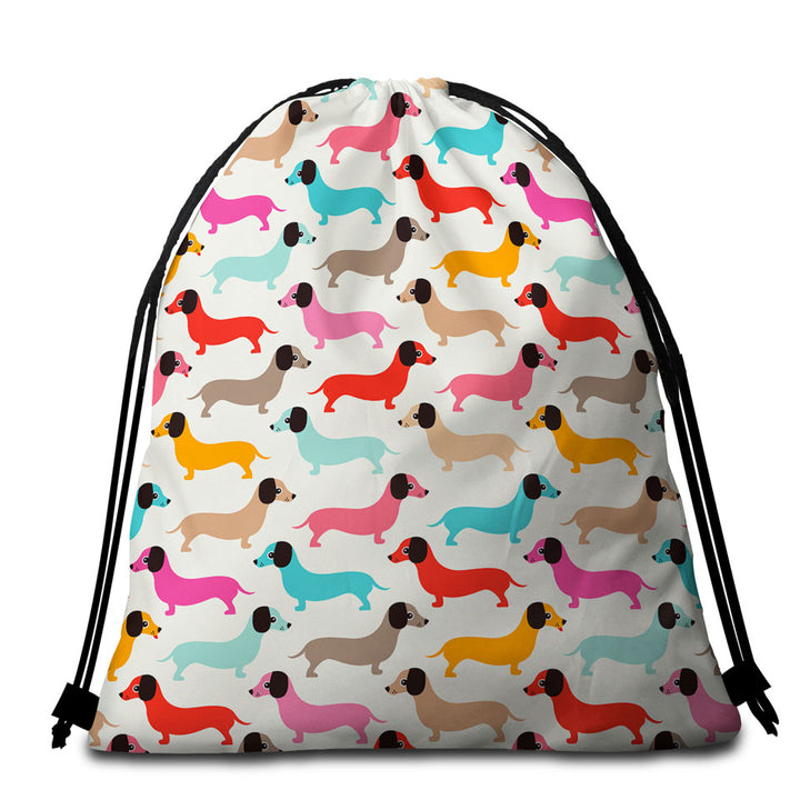 Colorful Dachshund Beach Towel Bags