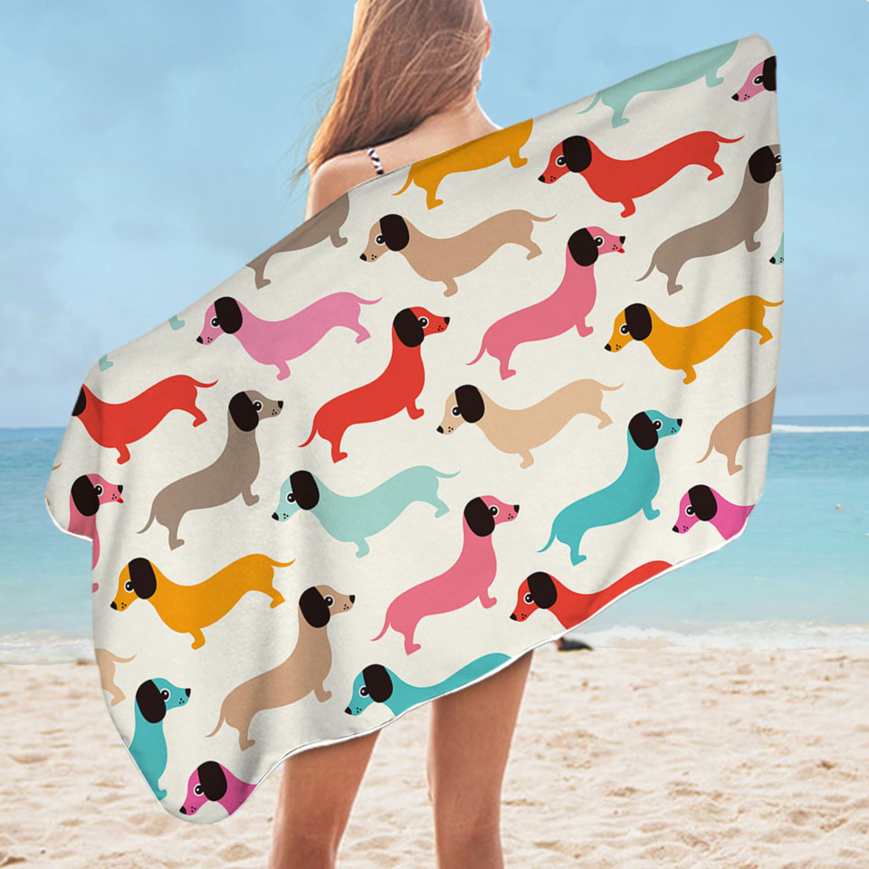 Colorful Dachshund Cute Beach Towels