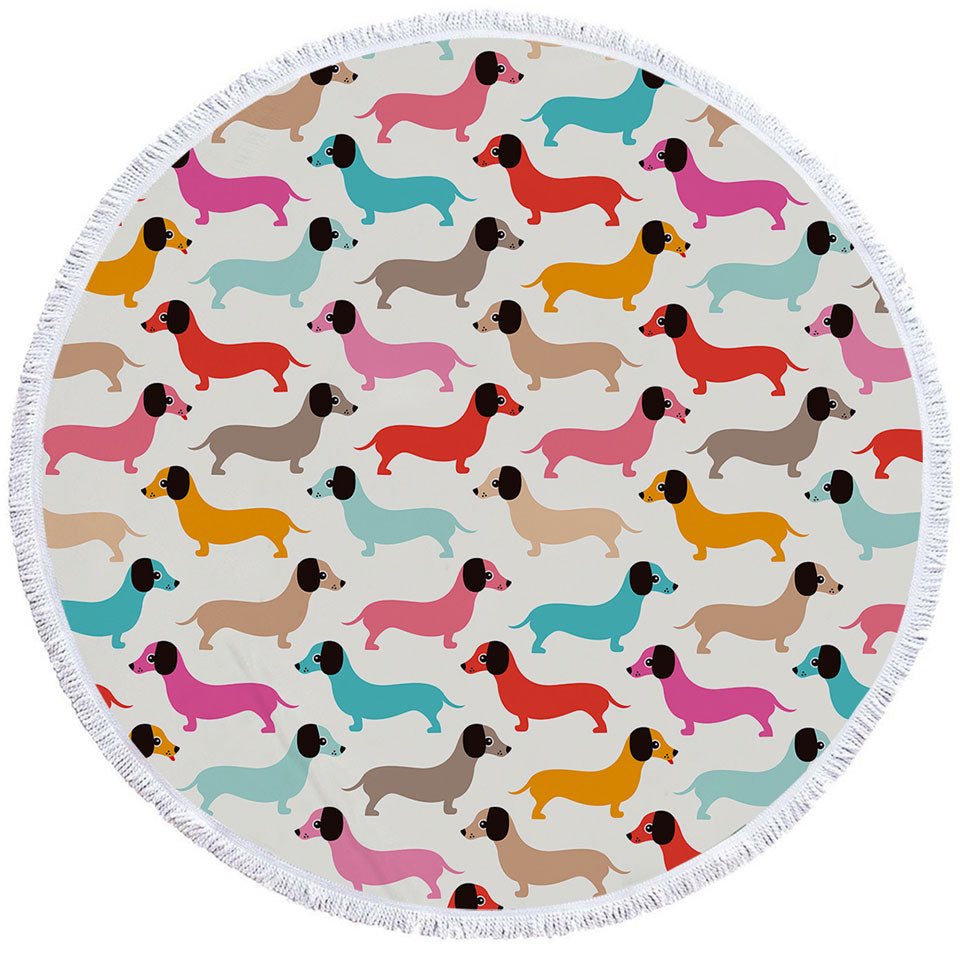 Colorful Dachshund Round Beach Towel