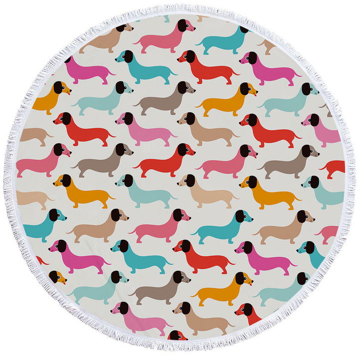 Colorful Dachshund Round Beach Towel