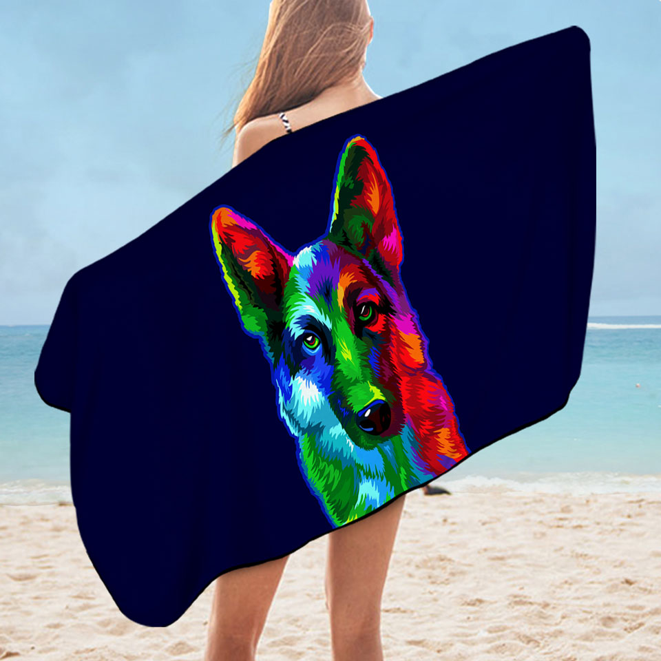 Colorful Dog Beach Towel German shepherd