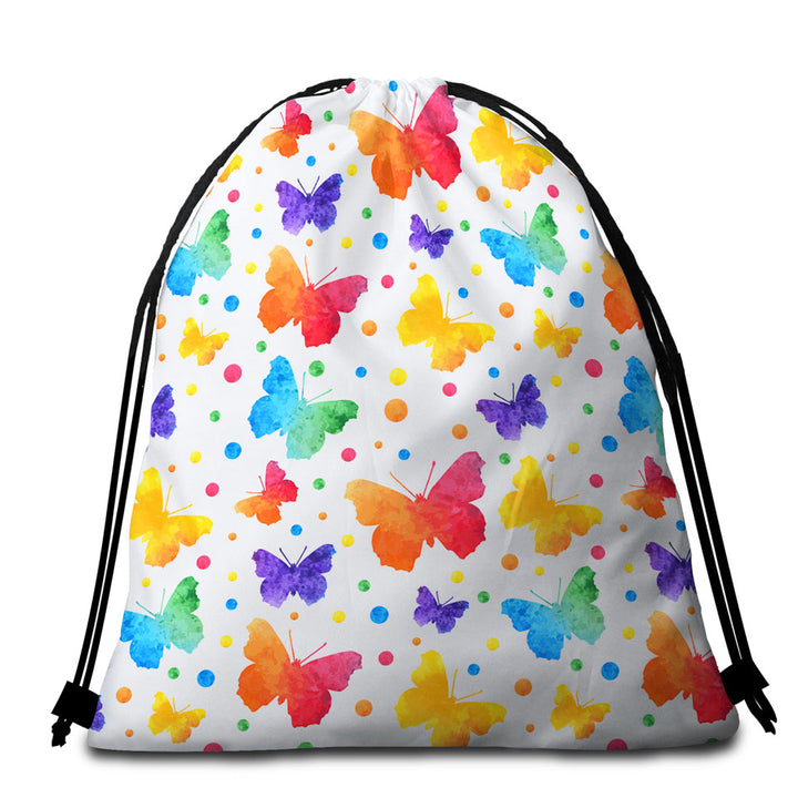 Colorful Dots and Butterflies Beach Towel Bags