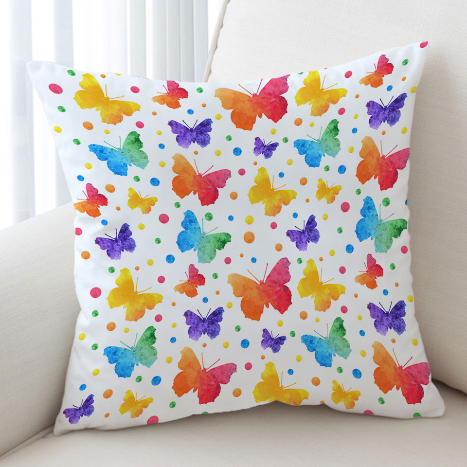 Colorful Dots and Butterflies Cushion
