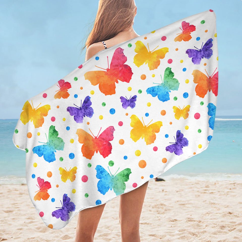 Colorful Dots and Butterflies Lightweight Beach Towel