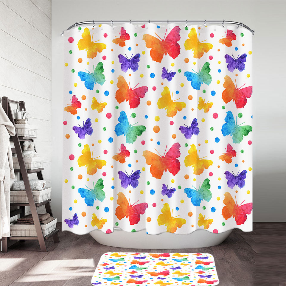 Colorful Dots and Butterflies Shower Curtain