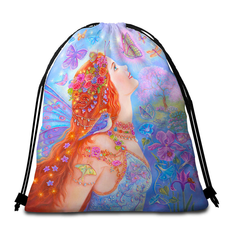Colorful Fairy Art Butterflies and Flowers Beach Towel Pack