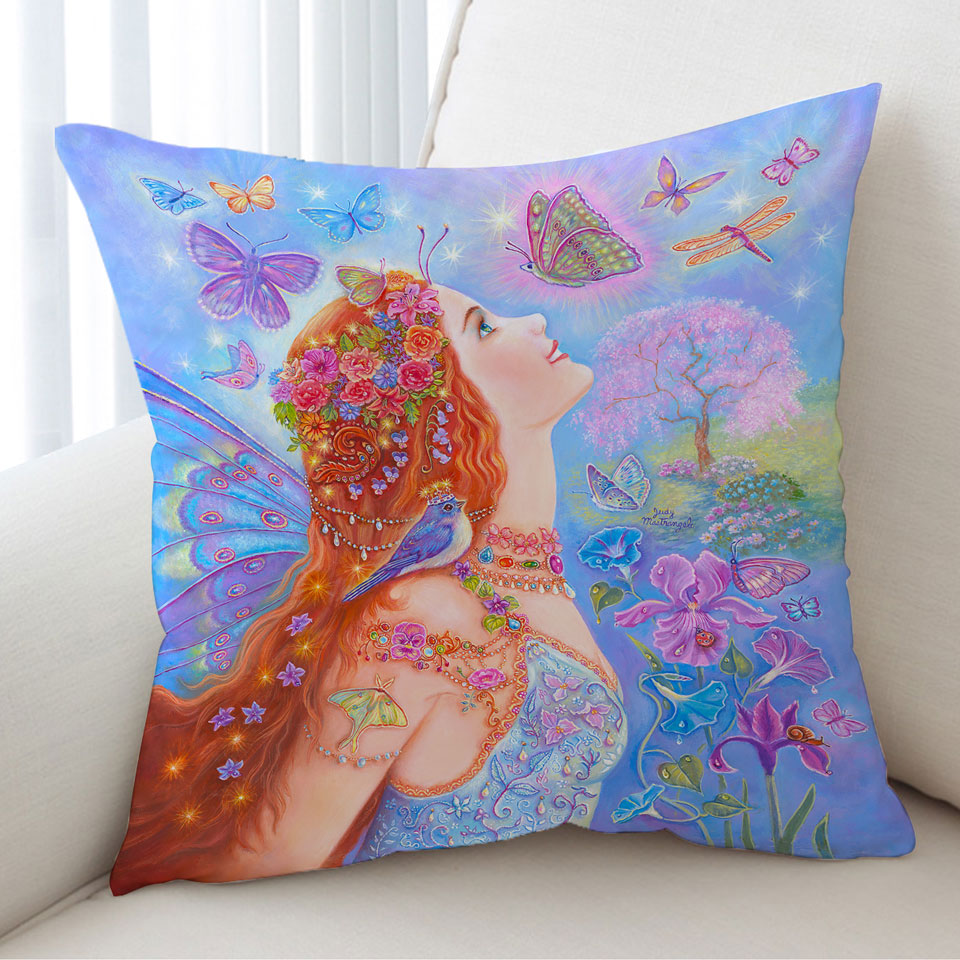 Colorful Fairy Art Butterflies and Flowers Decorative Cushions