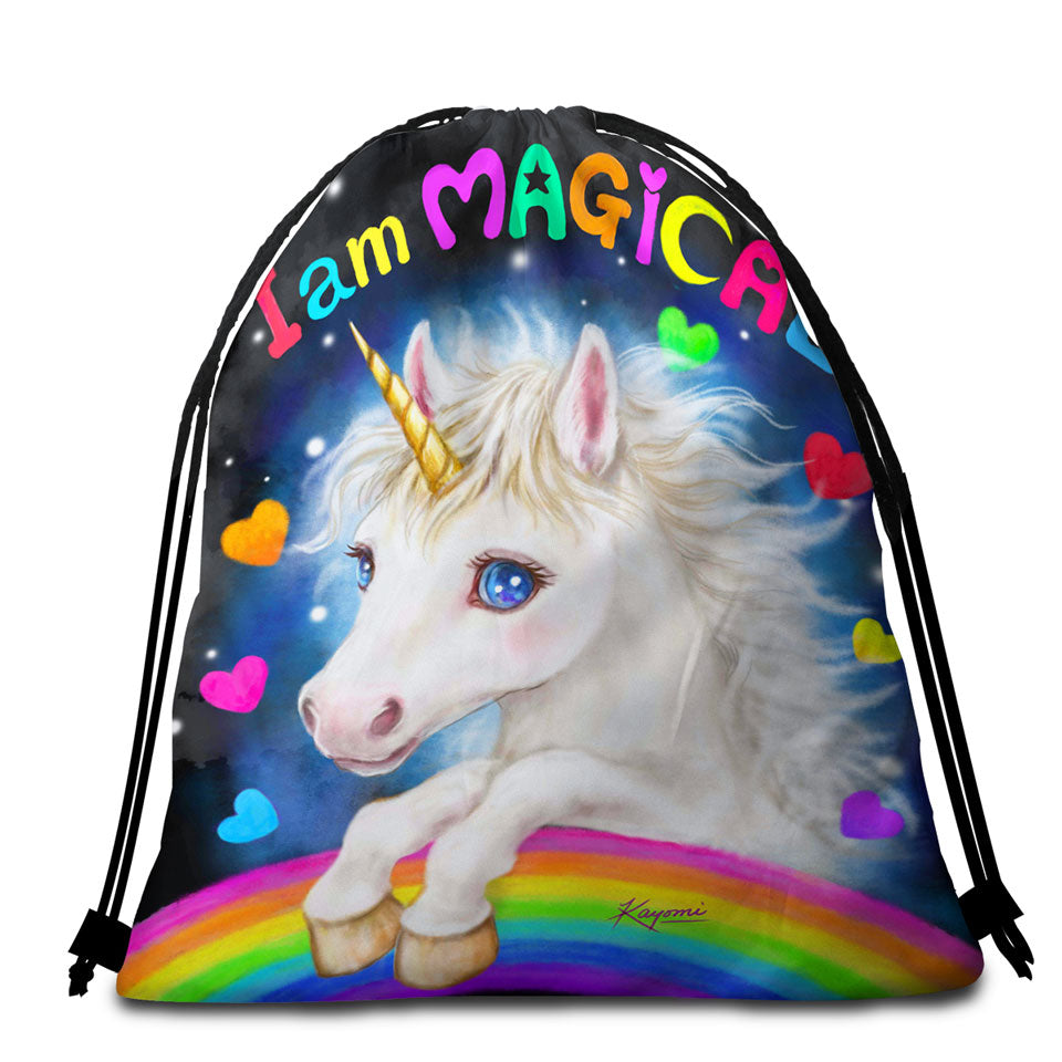 Colorful Fantasy I am Magical Unicorn Beach Bags and Towels