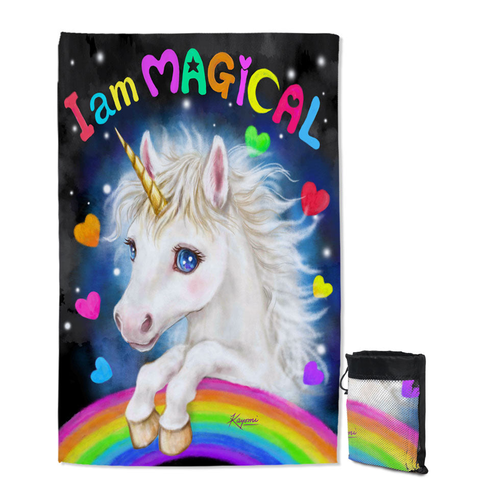 Colorful Fantasy I am Magical Unicorn Beach Towels