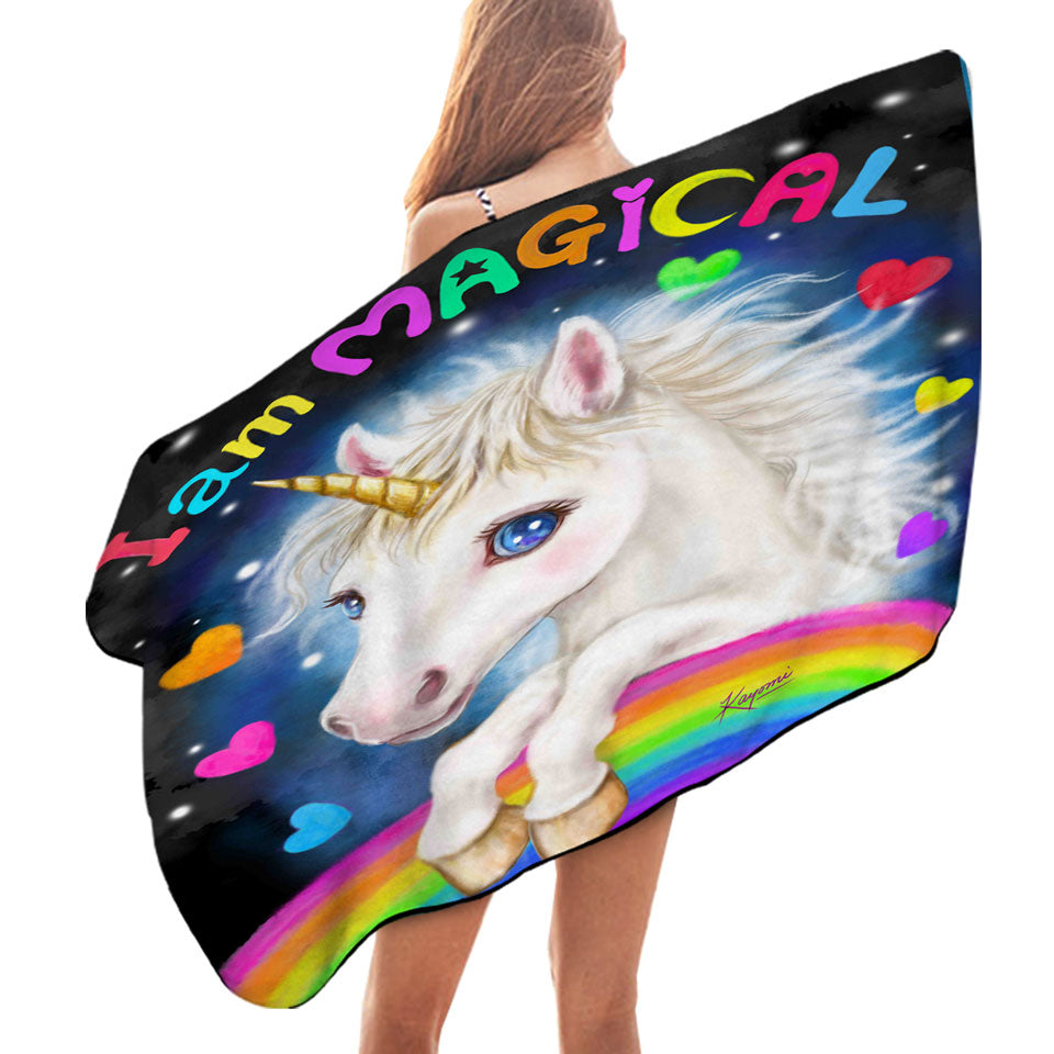 Colorful Fantasy I am Magical Unicorn Microfiber Beach Towel