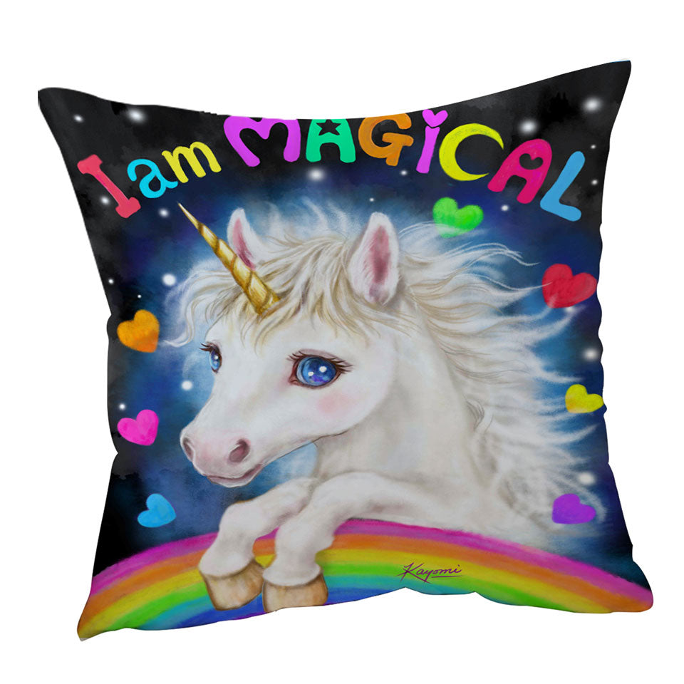 Colorful Fantasy I am Magical Unicorn Throw Pillows