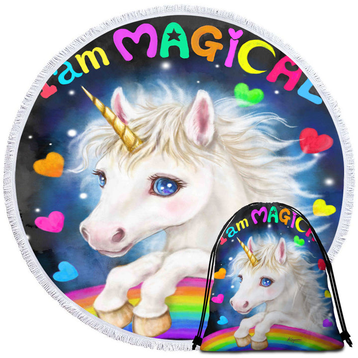 Colorful Fantasy I am Magical Unicorn Travel Beach Towel