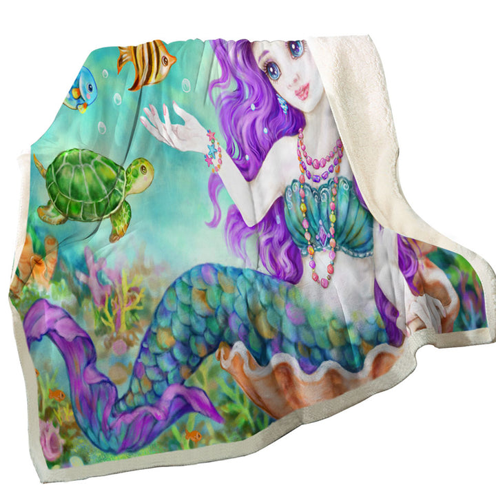 Colorful Fish Seahorse Turtle and Mermaid Couch Throws