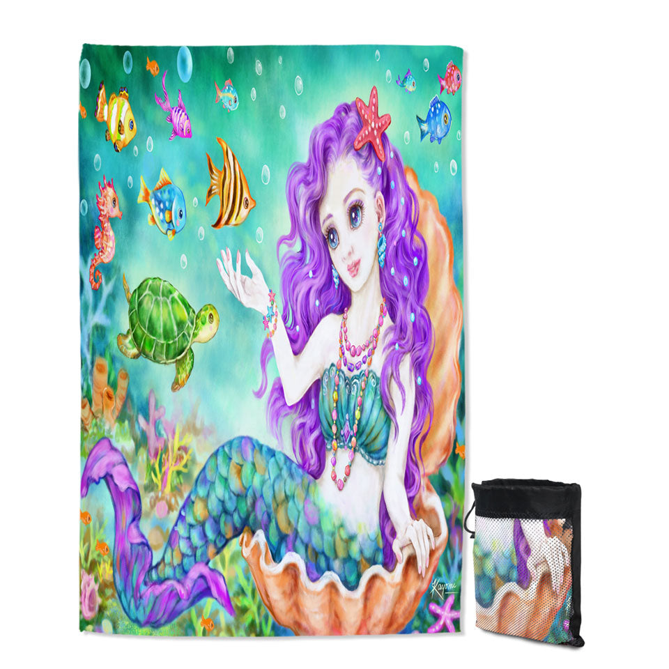 Colorful Fish Seahorse Turtle and Mermaid Microfiber Towels For Travel