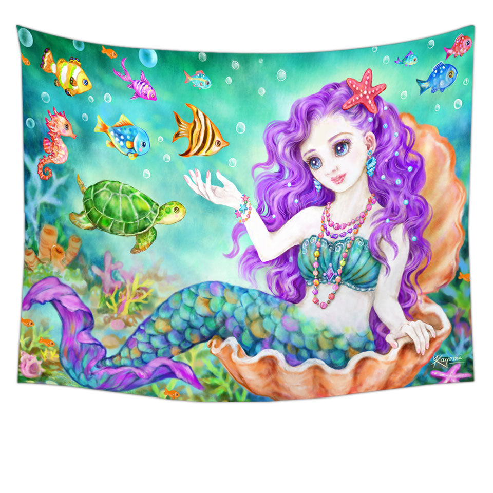 Colorful Fish Seahorse Turtle and Mermaid Wall Decor