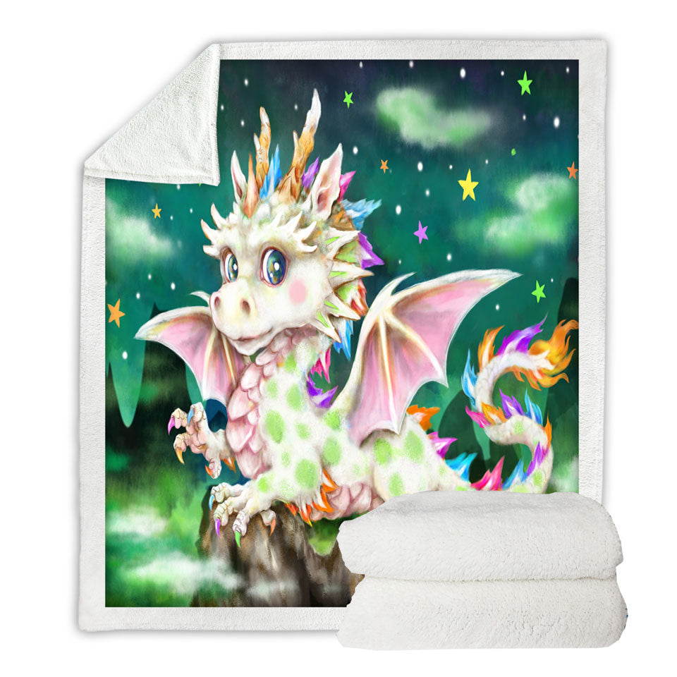 Colorful Fleece Blankets Stars Moon and Magical Dragon
