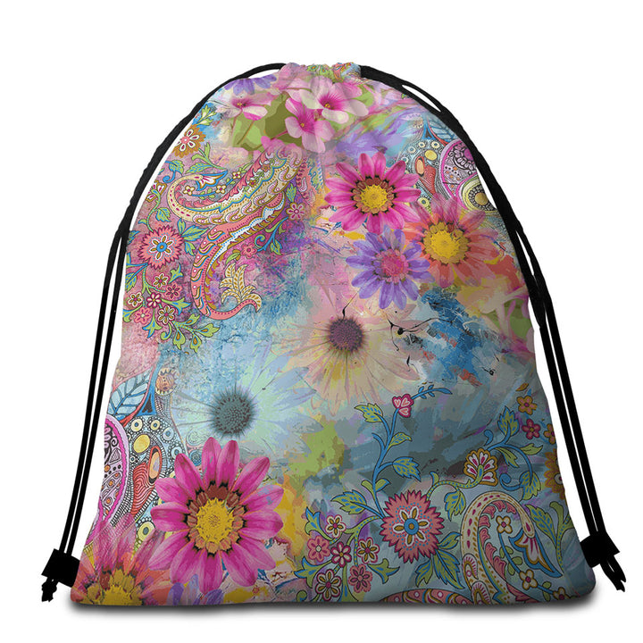 Colorful Floral Beach Towel Bags