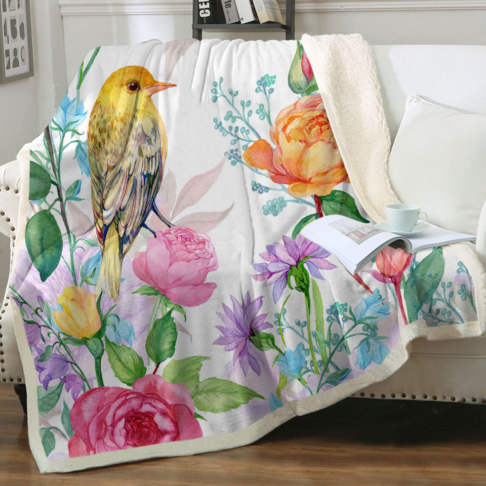 Colorful Flowers and Bird Couch Throws