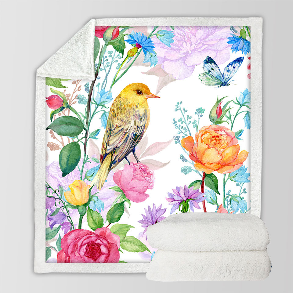 Colorful Flowers and Bird Decorative Blankets