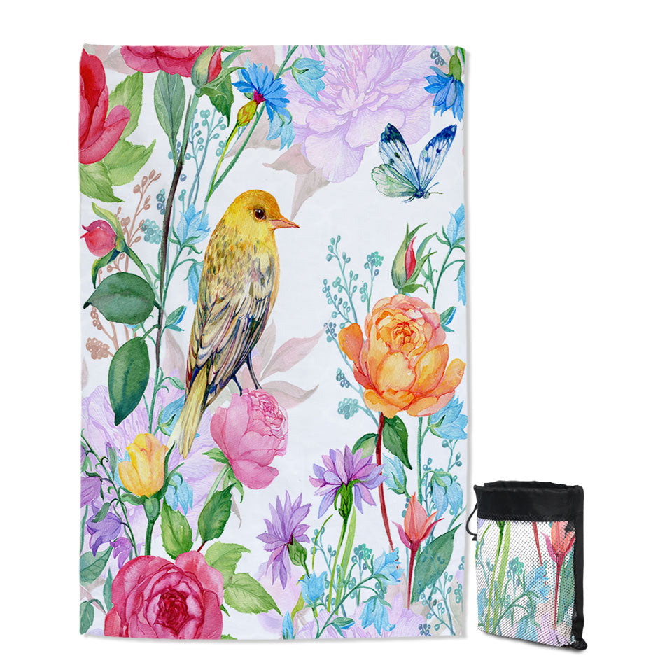 Colorful Flowers and Bird Womens Beach Towel for Travel