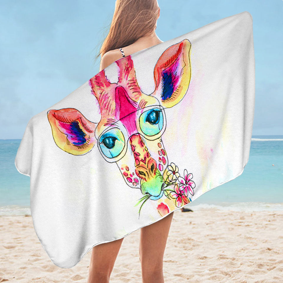 Colorful Giraffe Beach Towel with Animal