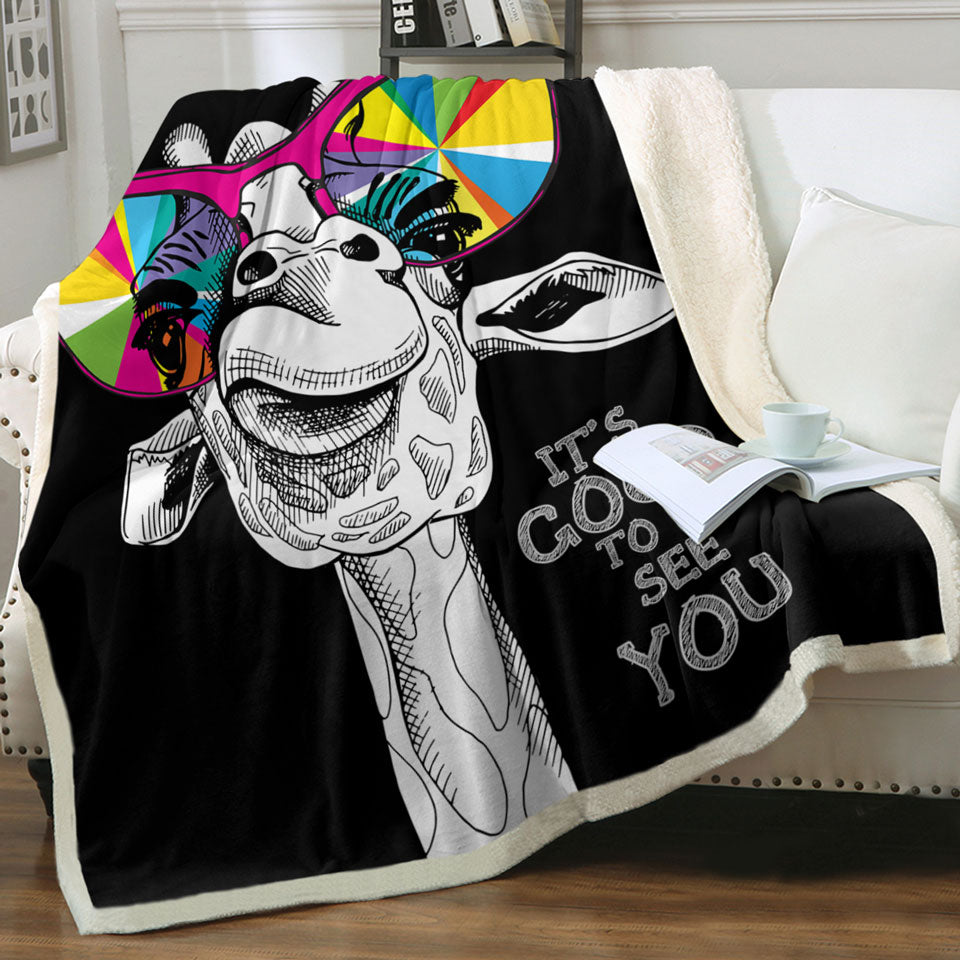 Colorful Glasses Giraffe Throw Blanket