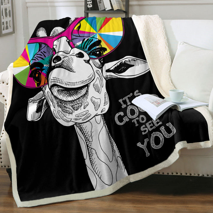 Colorful Glasses Giraffe Throw Blanket
