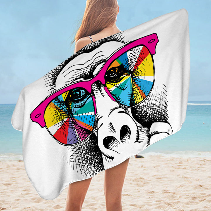 Colorful Glasses Gorilla Beach Towel
