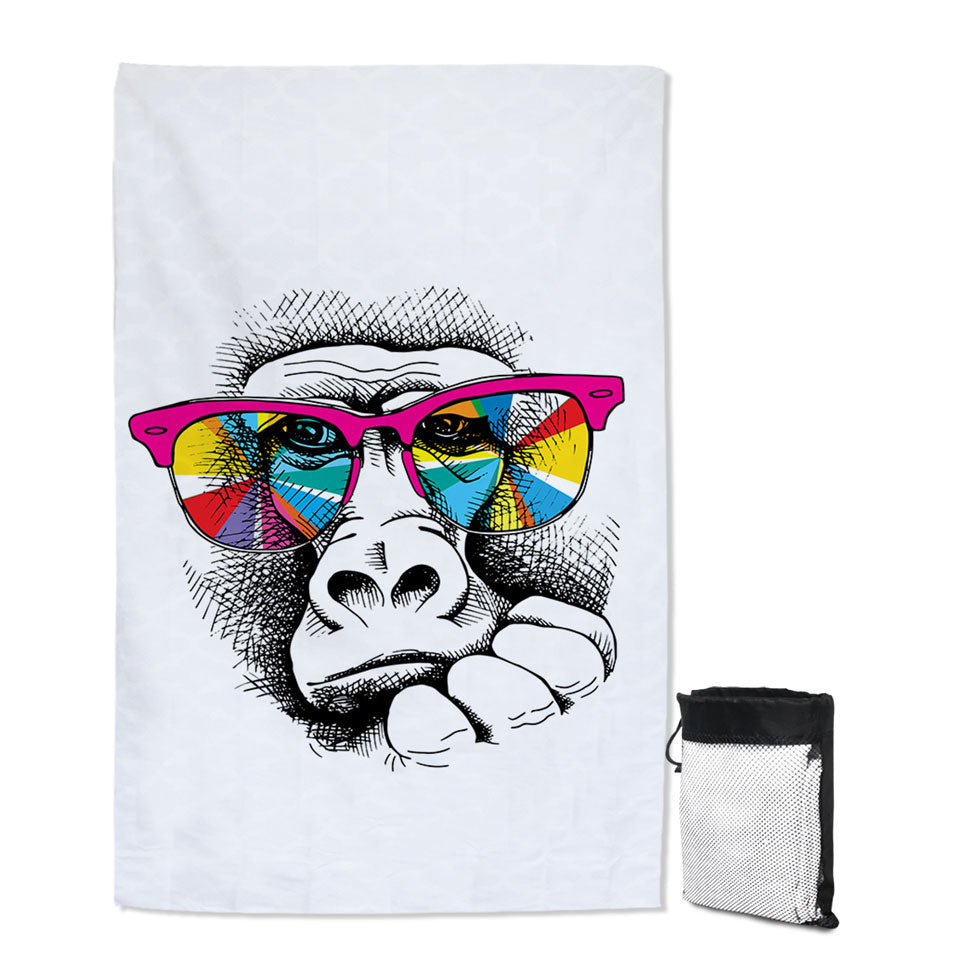 Colorful Glasses Gorilla Quick Fry Beach Towel for Travel