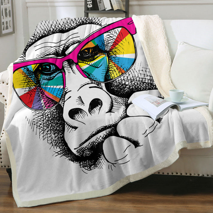 Colorful Glasses Gorilla Throw Blanket