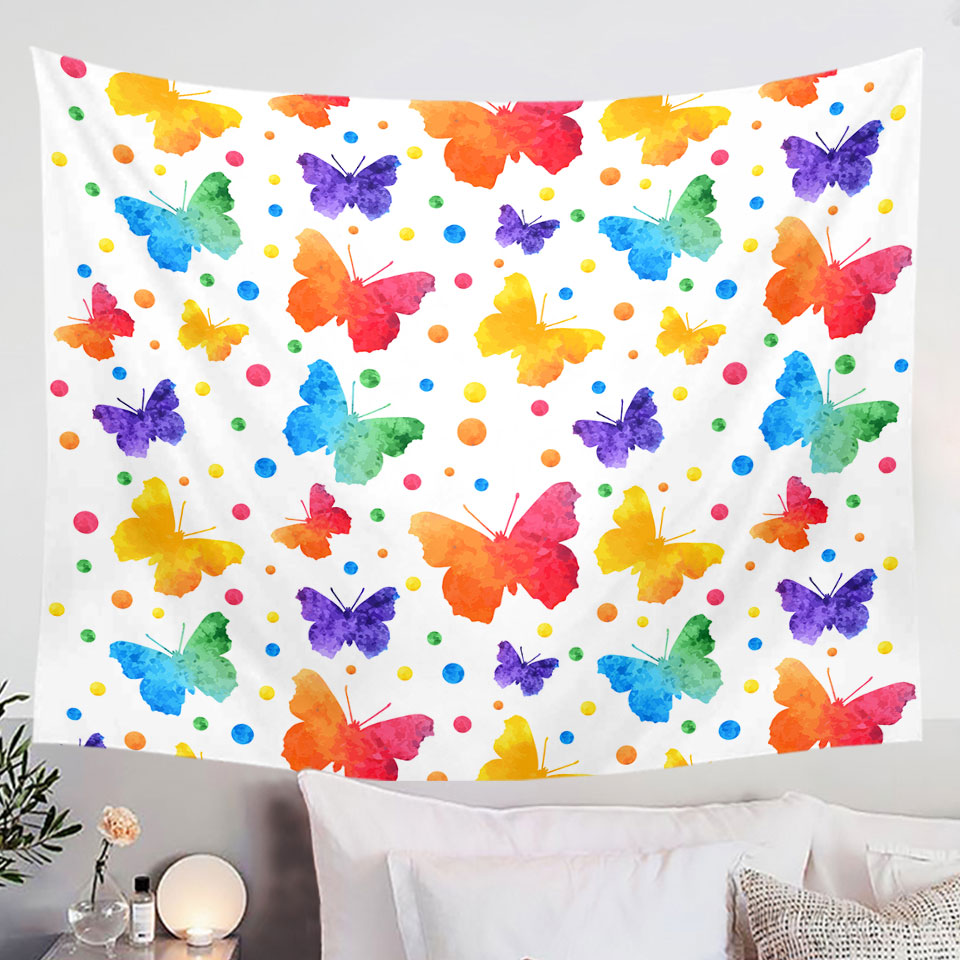 Colorful Home Decor Dots and Butterflies Wall Tapestry