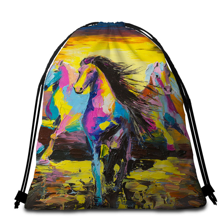 Colorful Horses Beach Towel Bags