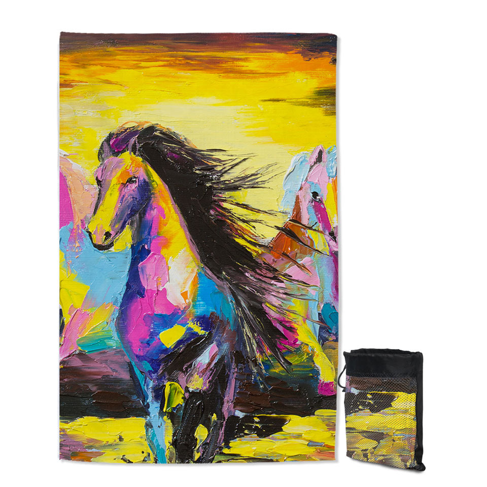 Colorful Horses Beach Towels