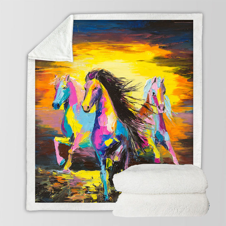 Colorful Horses Throw Blanket