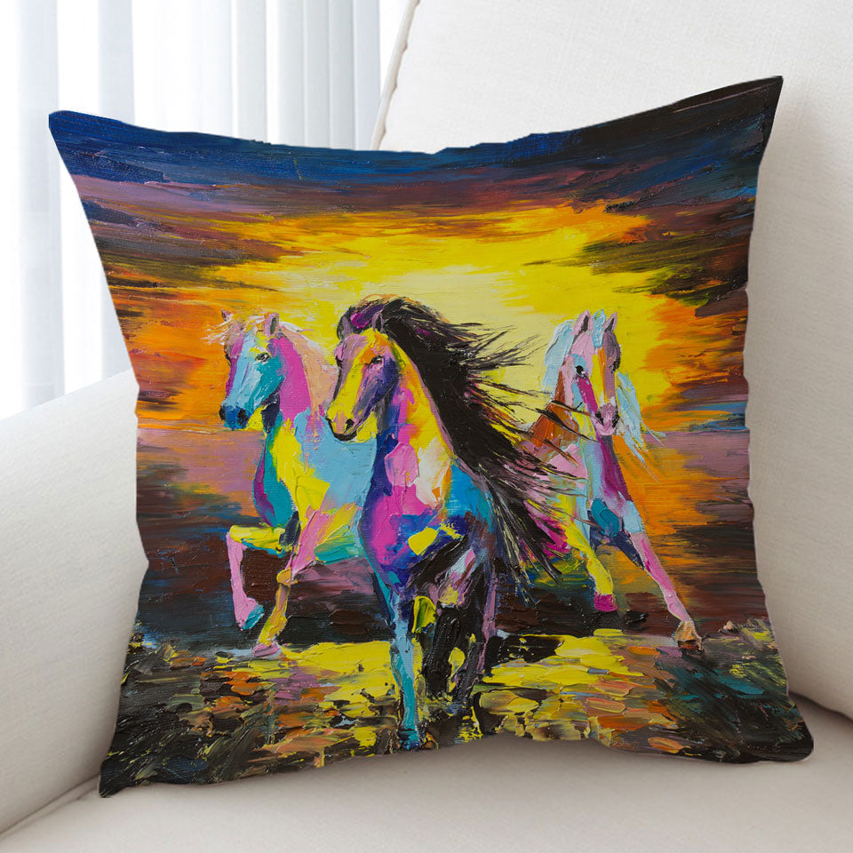 Colorful Horses Throw Cushions
