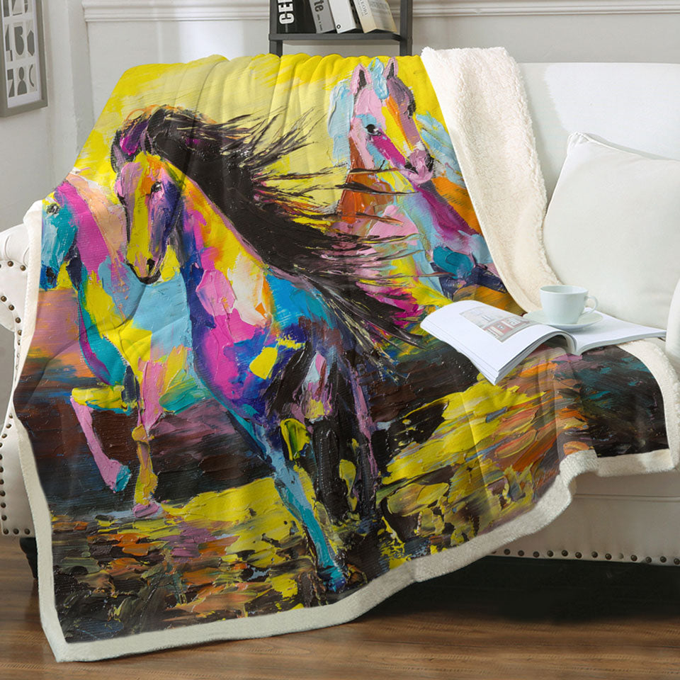 Colorful Horses Throws