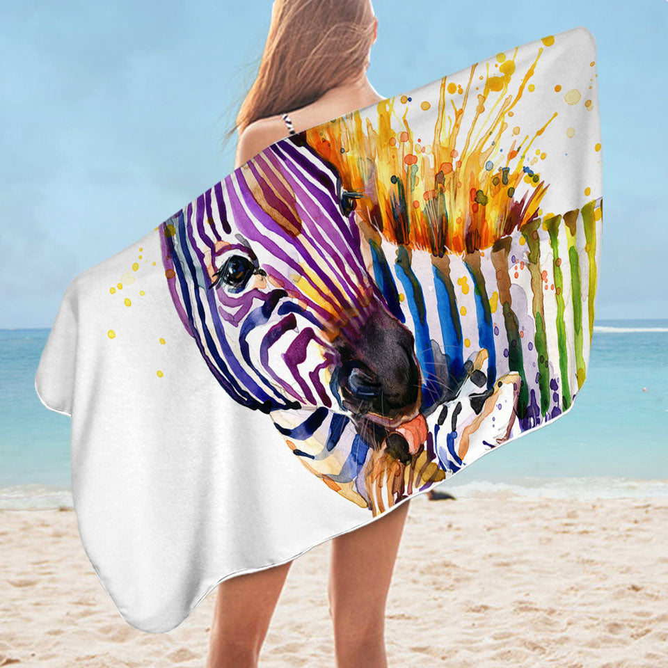 Colorful Lightweight Beach Towel Colt and Momma Zebra