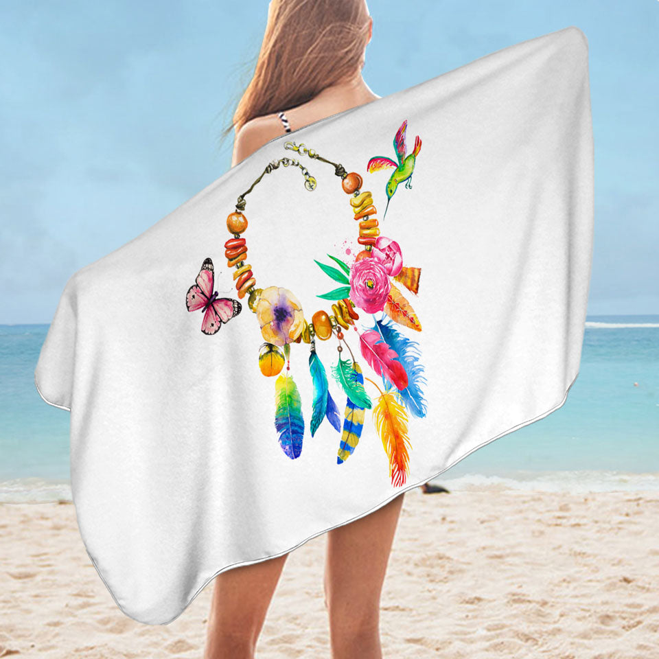 Colorful Lightweight Beach Towel Feather Necklace