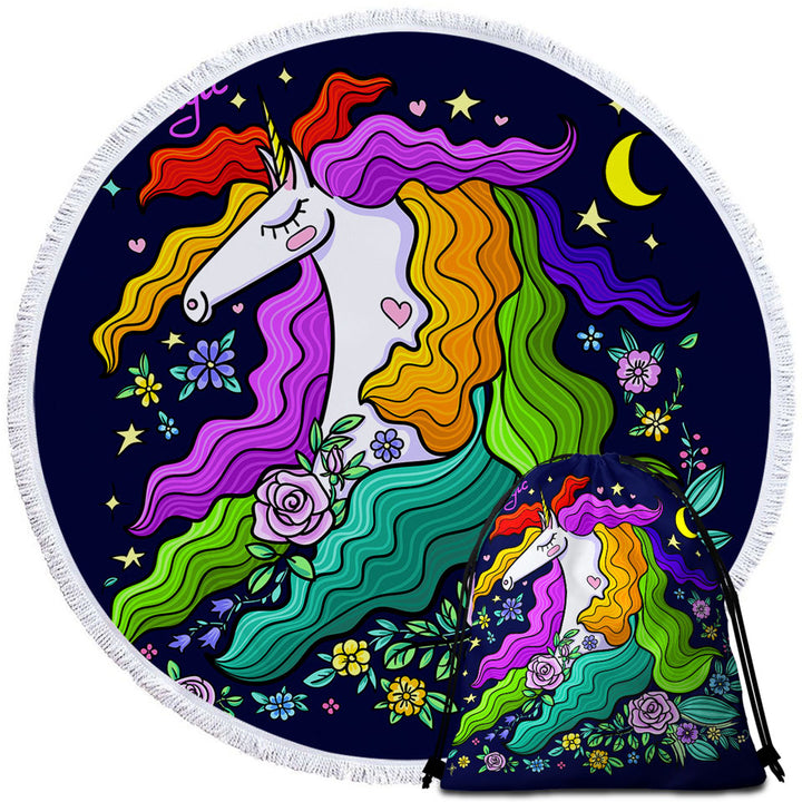Colorful Long Haired Unicorn Beach Towels for Girl