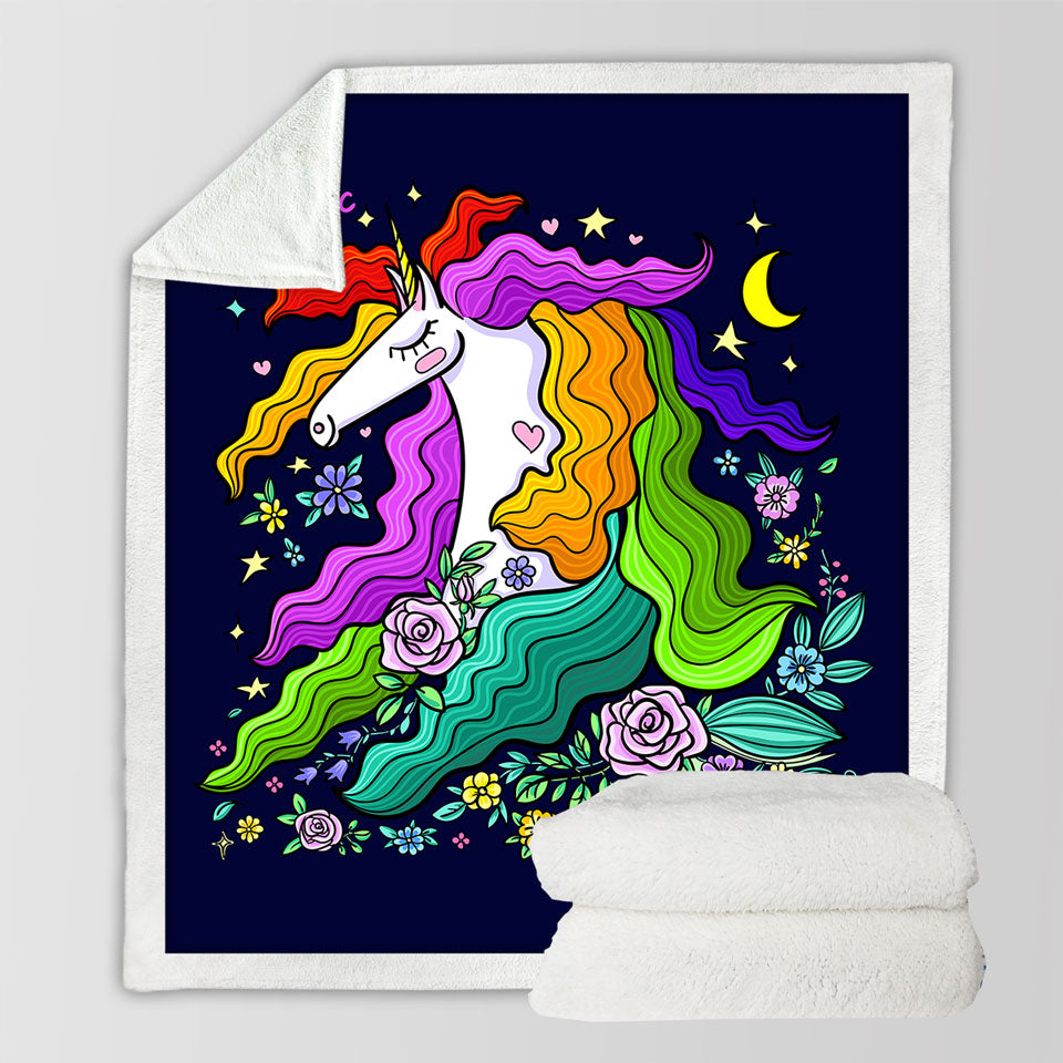 Colorful Long Haired Unicorn Fleece Blankets
