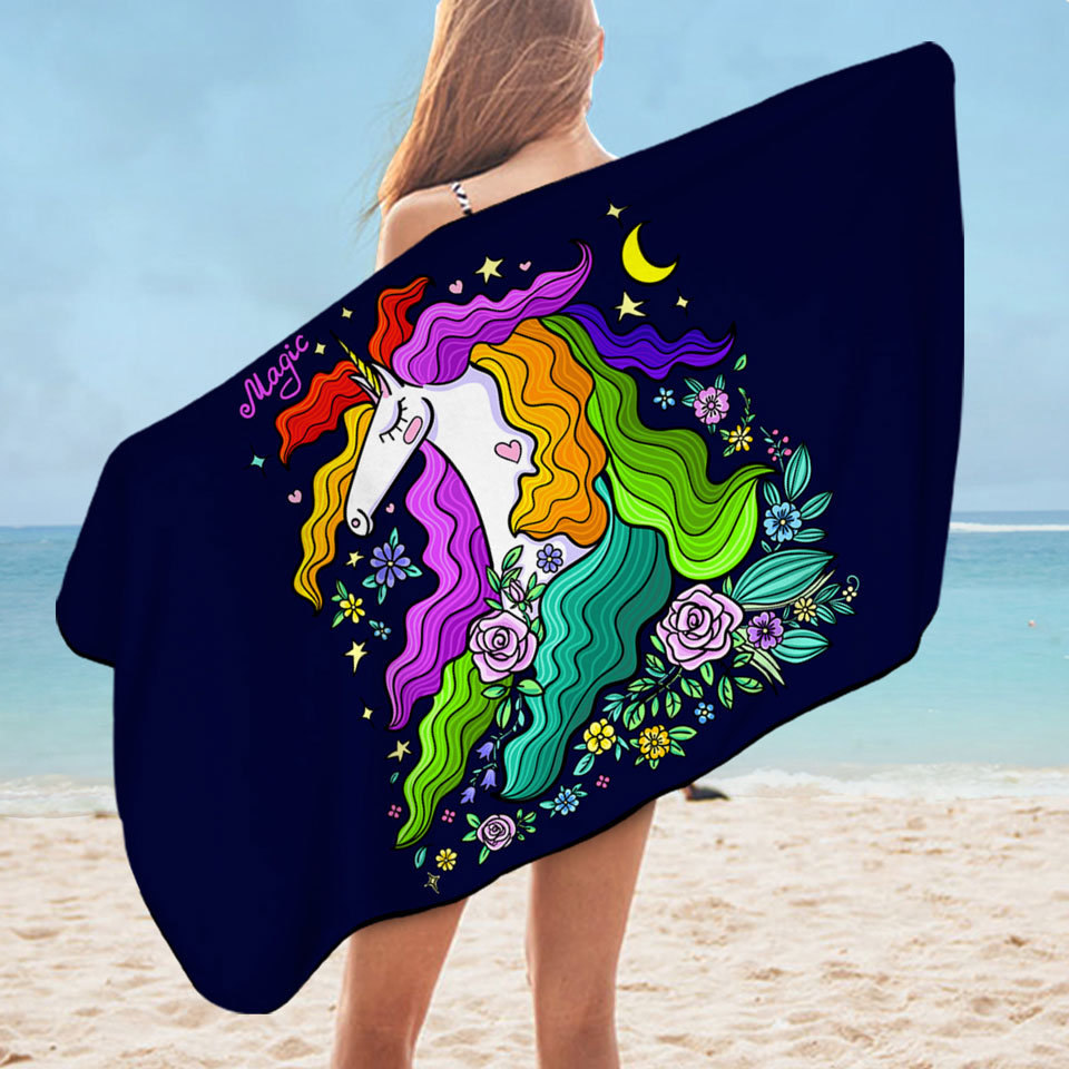 Colorful Long Haired Unicorn Microfibre Beach Towels