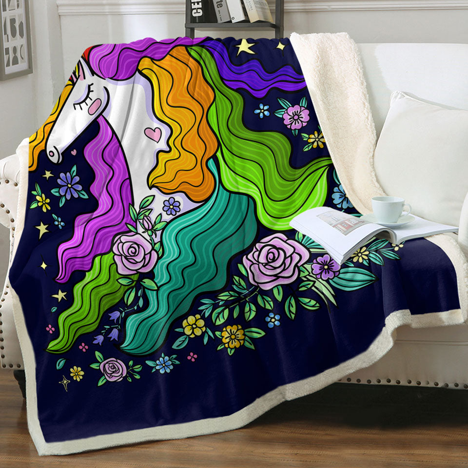 Colorful Long Haired Unicorn Sofa Blankets