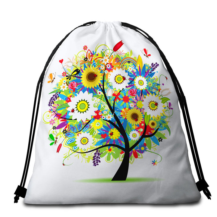 Colorful Messy Flowers Tree Beach Towel Bags