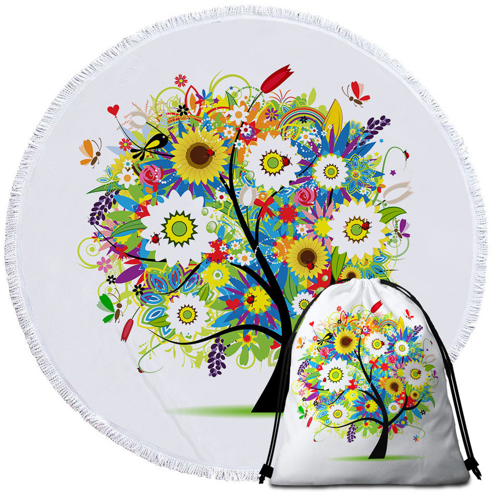Colorful Messy Flowers Tree Beach Towels