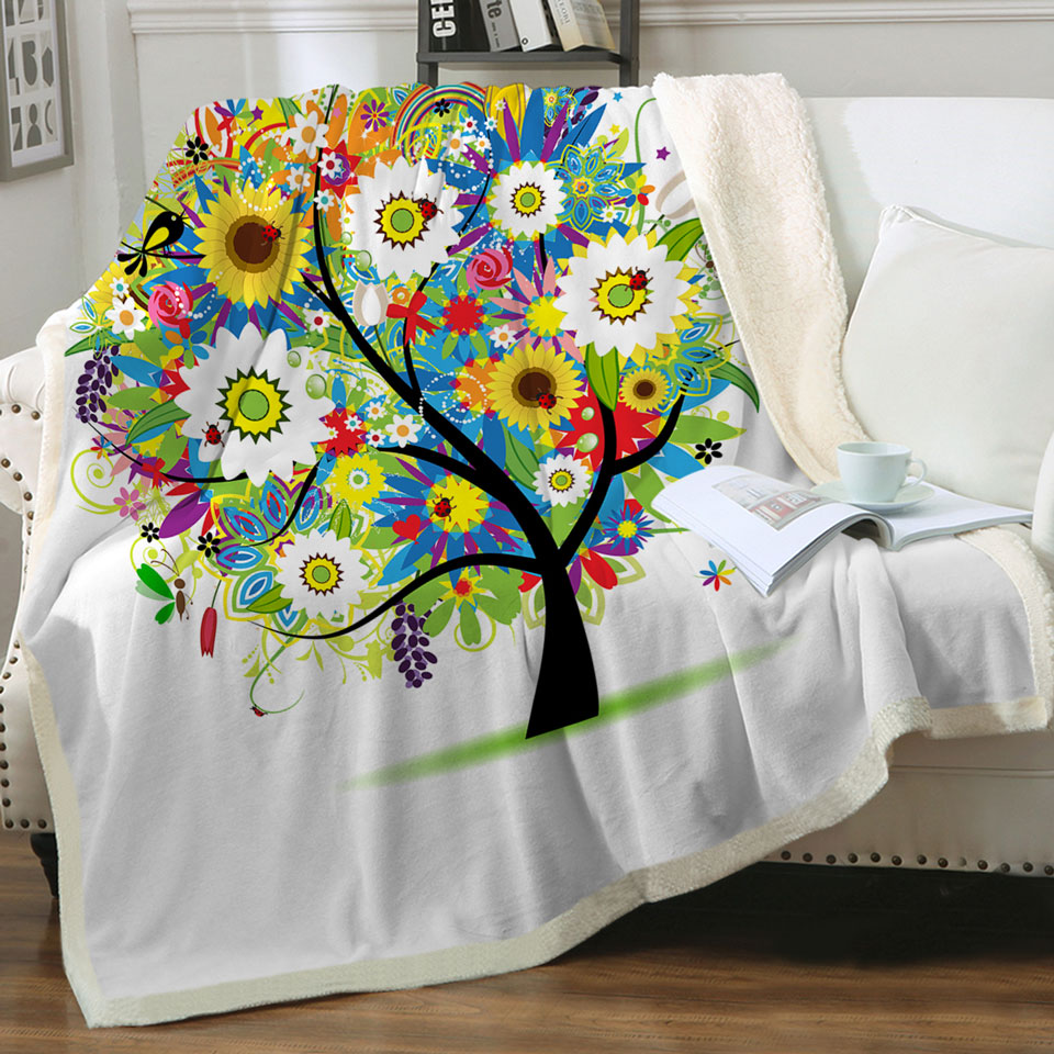 Colorful Messy Flowers Tree Sherpa Blanket