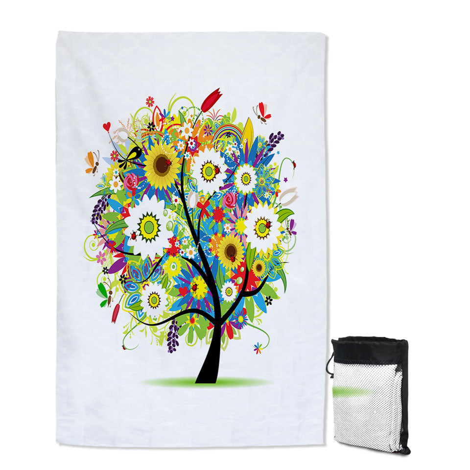 Colorful Messy Flowers Tree Thin Beach Towels