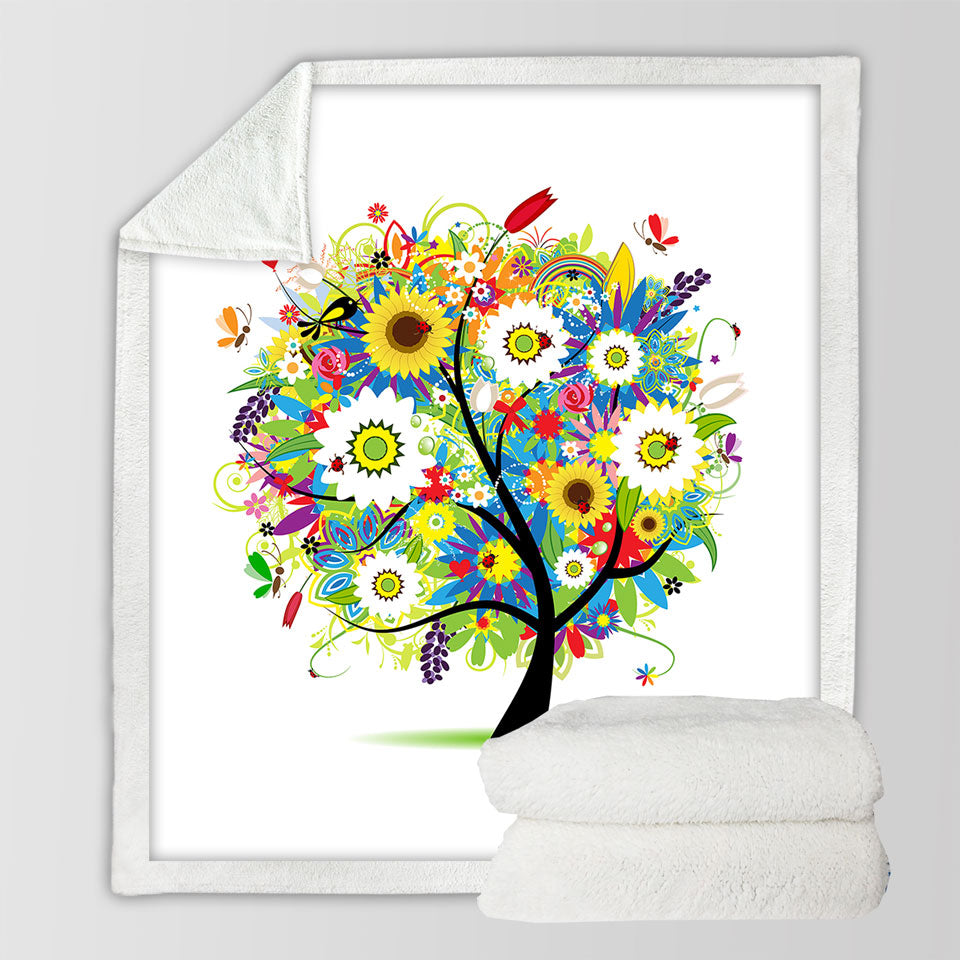 Colorful Messy Flowers Tree Throw Blanket