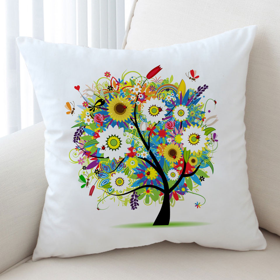 Colorful Messy Flowers Tree Unique Cushion Covers