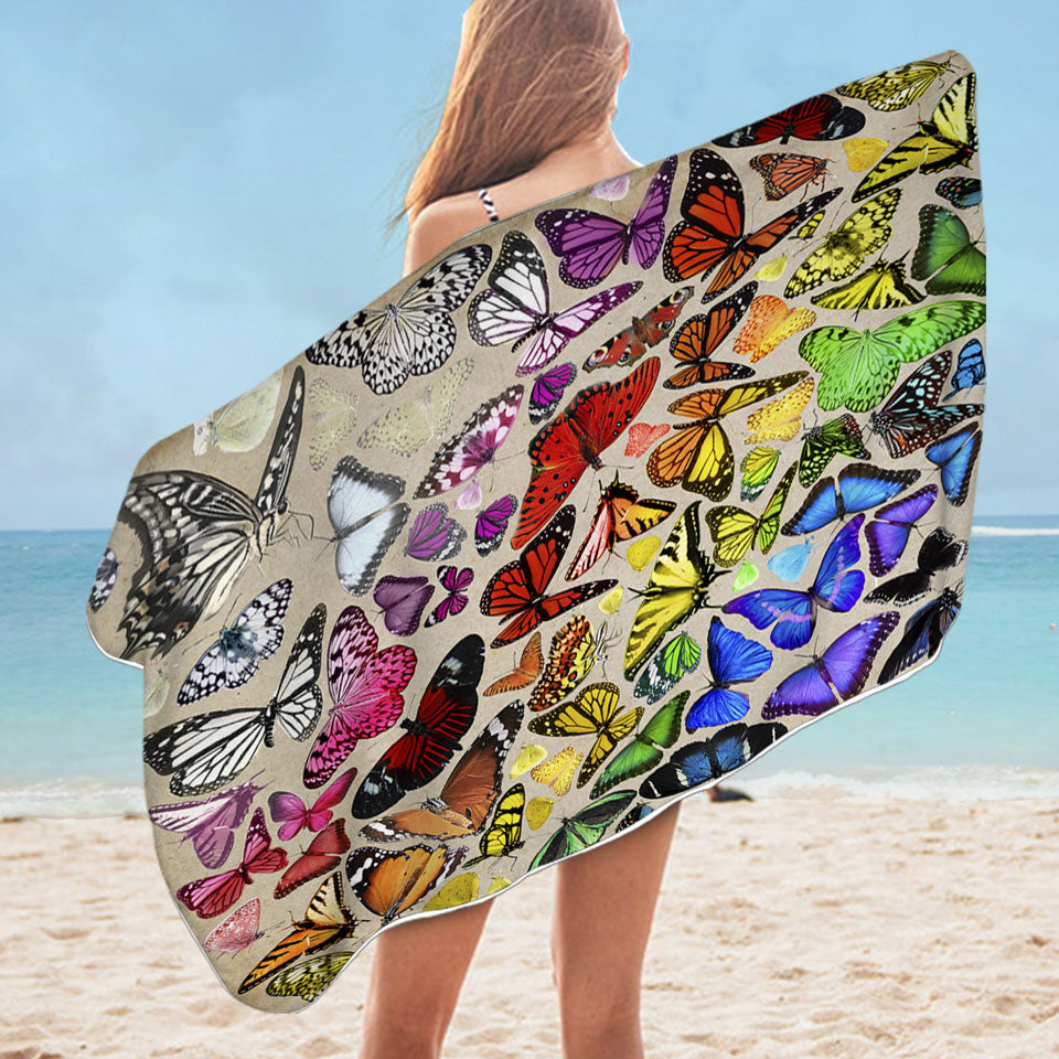 Colorful Microfiber Beach Towel Rainbow Cluster of Butterflies