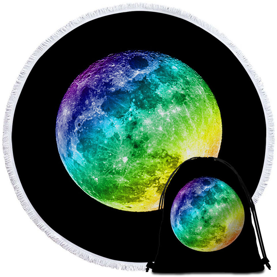 Colorful Moon Round Beach Towel